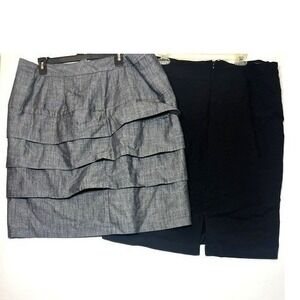 Cato Woman Skirt Bundle Size 18W Grey Tiered Ruffle and Black Pencil Skirt 2pc